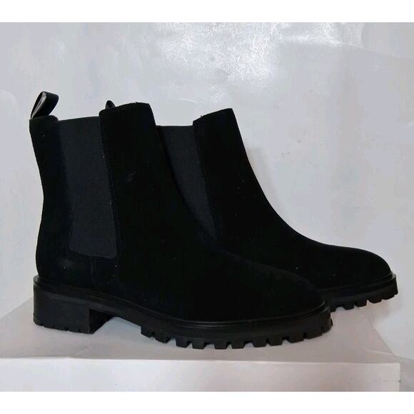 Quince Suede Chelsea Boot Black Size 8 Women's 1.5" Heel Rubber Sole NWT - Picture 4 of 6